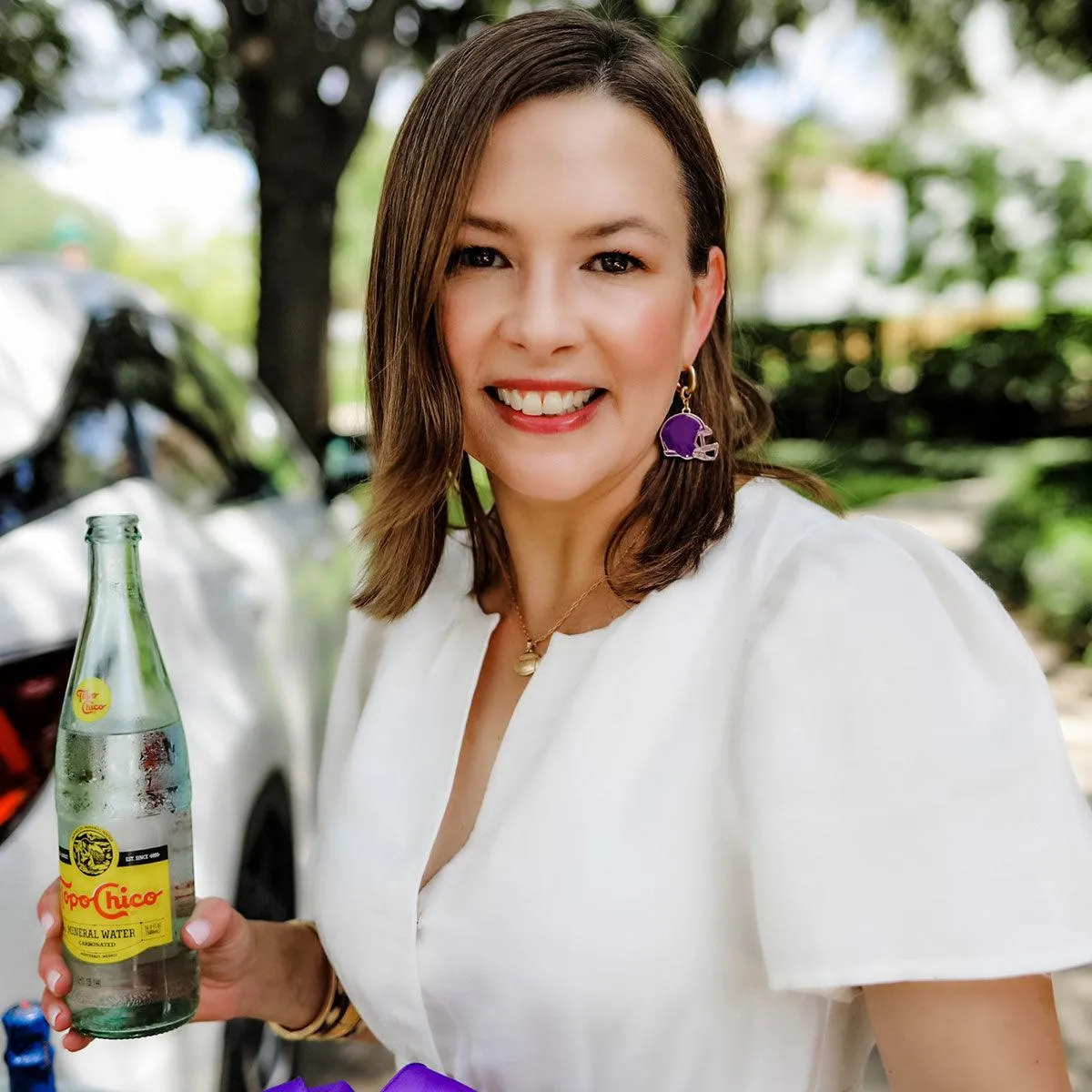 Game Day Football Helmet Enamel Earrings in Purple sold by Canvas Style product image thumbnail 2