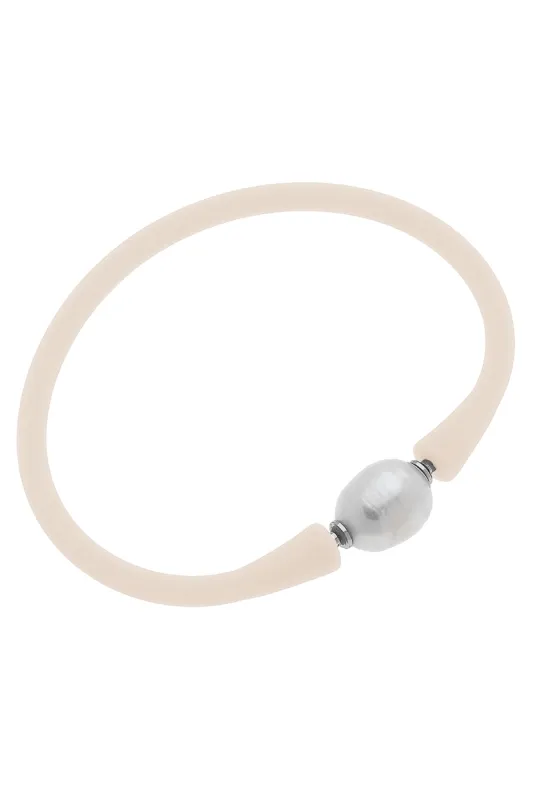 Bali Freshwater Pearl Silicone Bracelet in Eggnog sold by Canvas Style