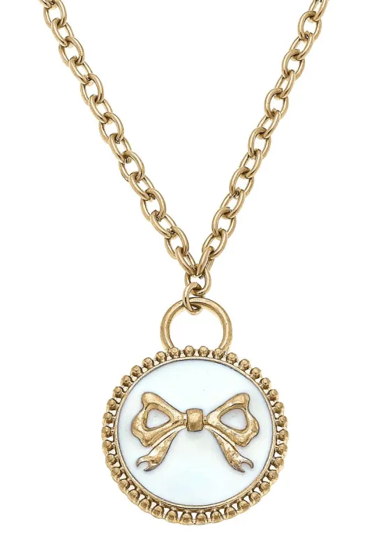 Blakeley Enamel Bow Pendant Necklace in Ivory - FINAL SALE sold by Canvas Style