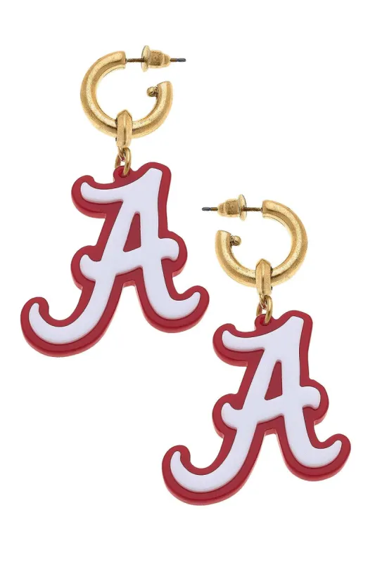 Alabama Crimson Tide Resin Logo Drop Hoop Earrings sold by Canvas Style