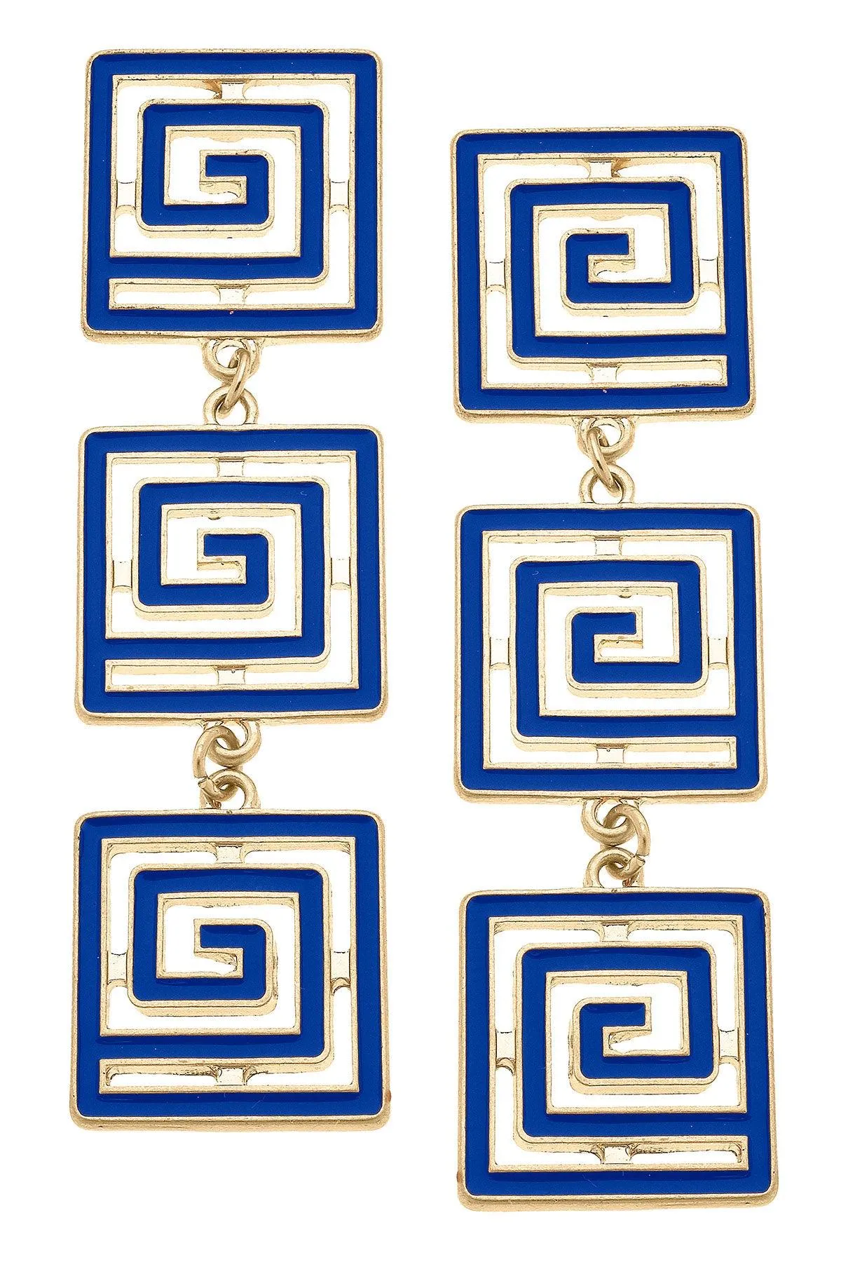 Gretchen Game Day Greek Keys Linked Enamel Earrings in Blue sold by Canvas Style
