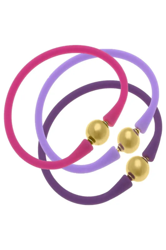 Bali 24K Gold Silicone Bracelet Stack of 3 in Magenta, Lavender & Purple - FINAL SALE sold by Canvas Style