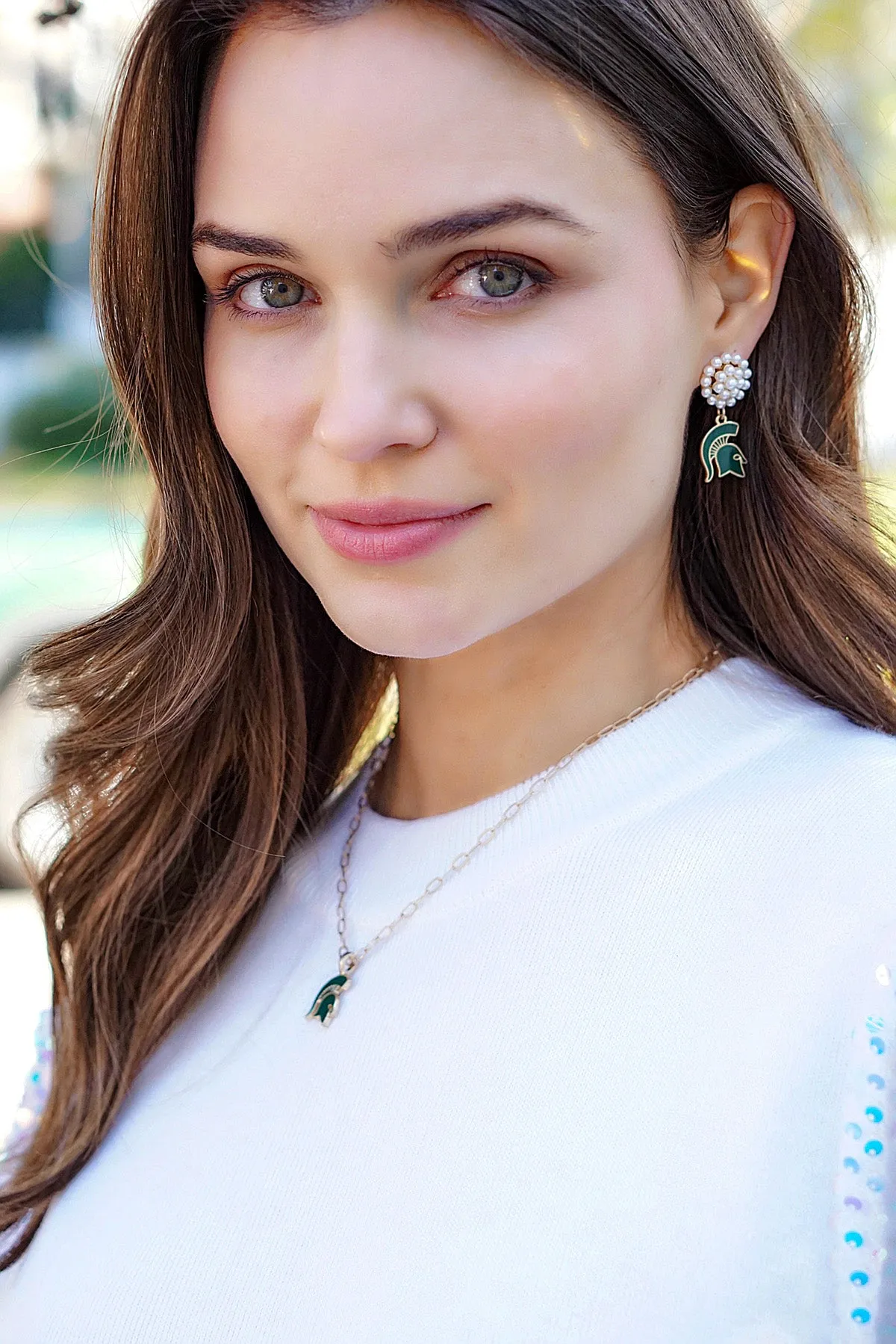 Michigan State Spartans Pearl Cluster Enamel Drop Earrings - FINAL SALE sold by Canvas Style product image thumbnail 2