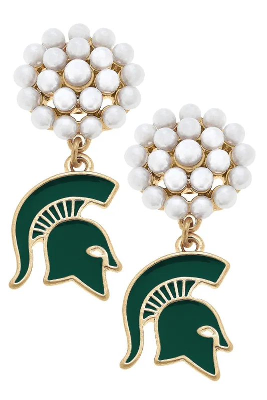Michigan State Spartans Pearl Cluster Enamel Drop Earrings - FINAL SALE sold by Canvas Style