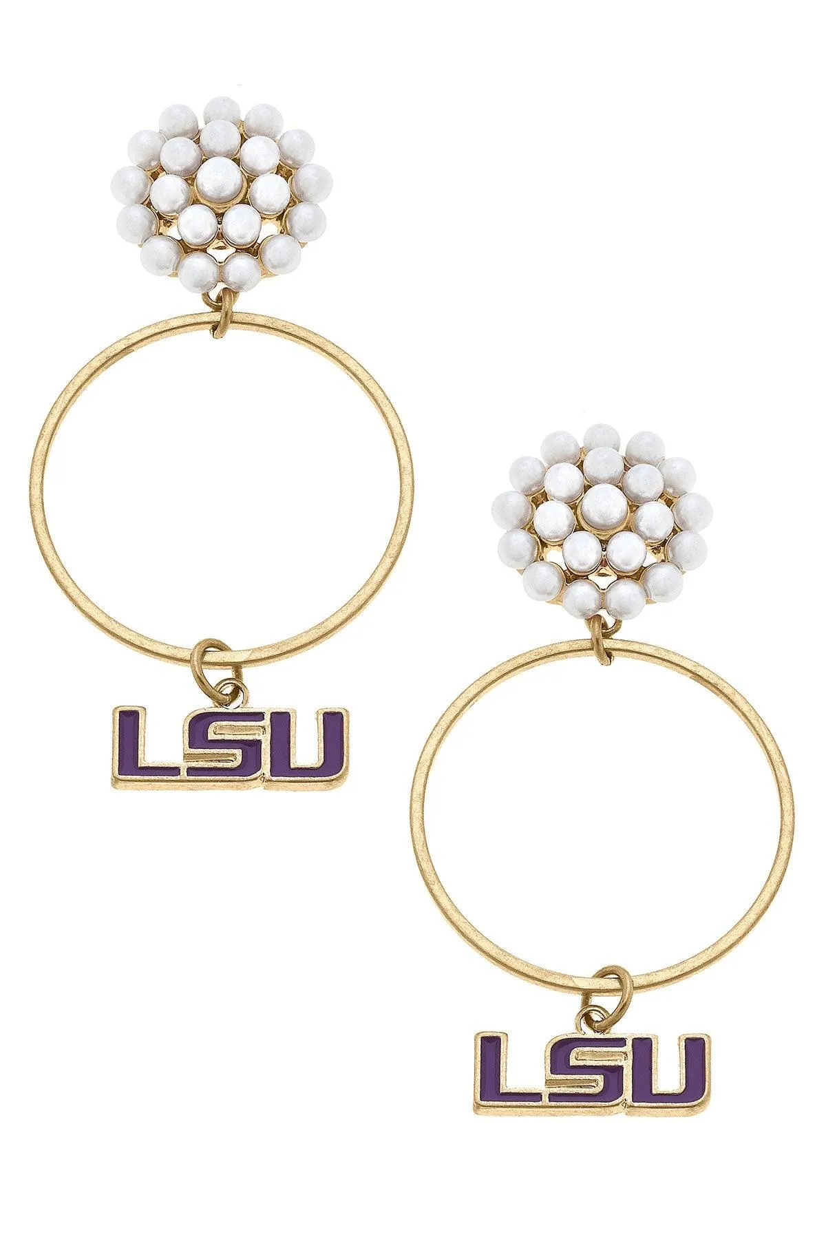 LSU Tigers Pearl Cluster Enamel Hoop Earrings - FINAL SALE sold by Canvas Style