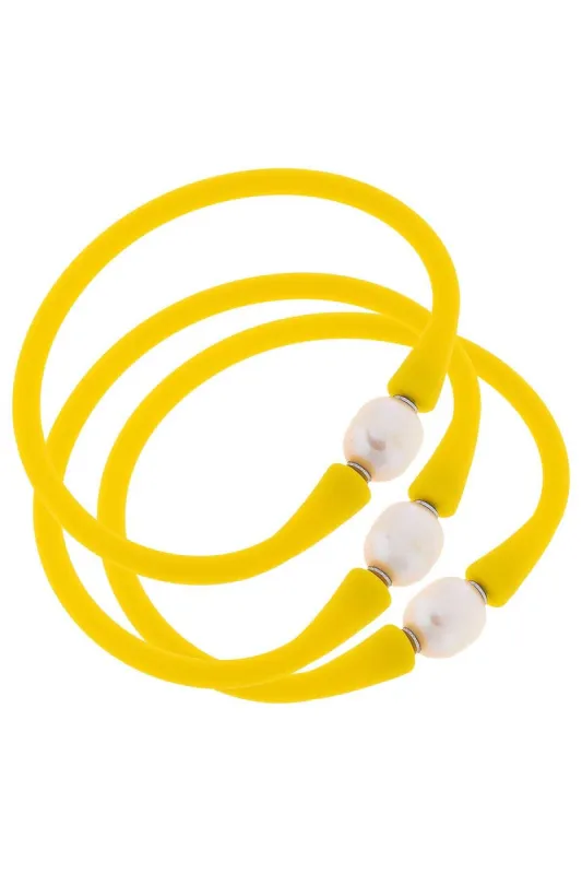 Bali Freshwater Pearl Silicone Bracelet Set of 3 in Yellow - FINAL SALE sold by Canvas Style