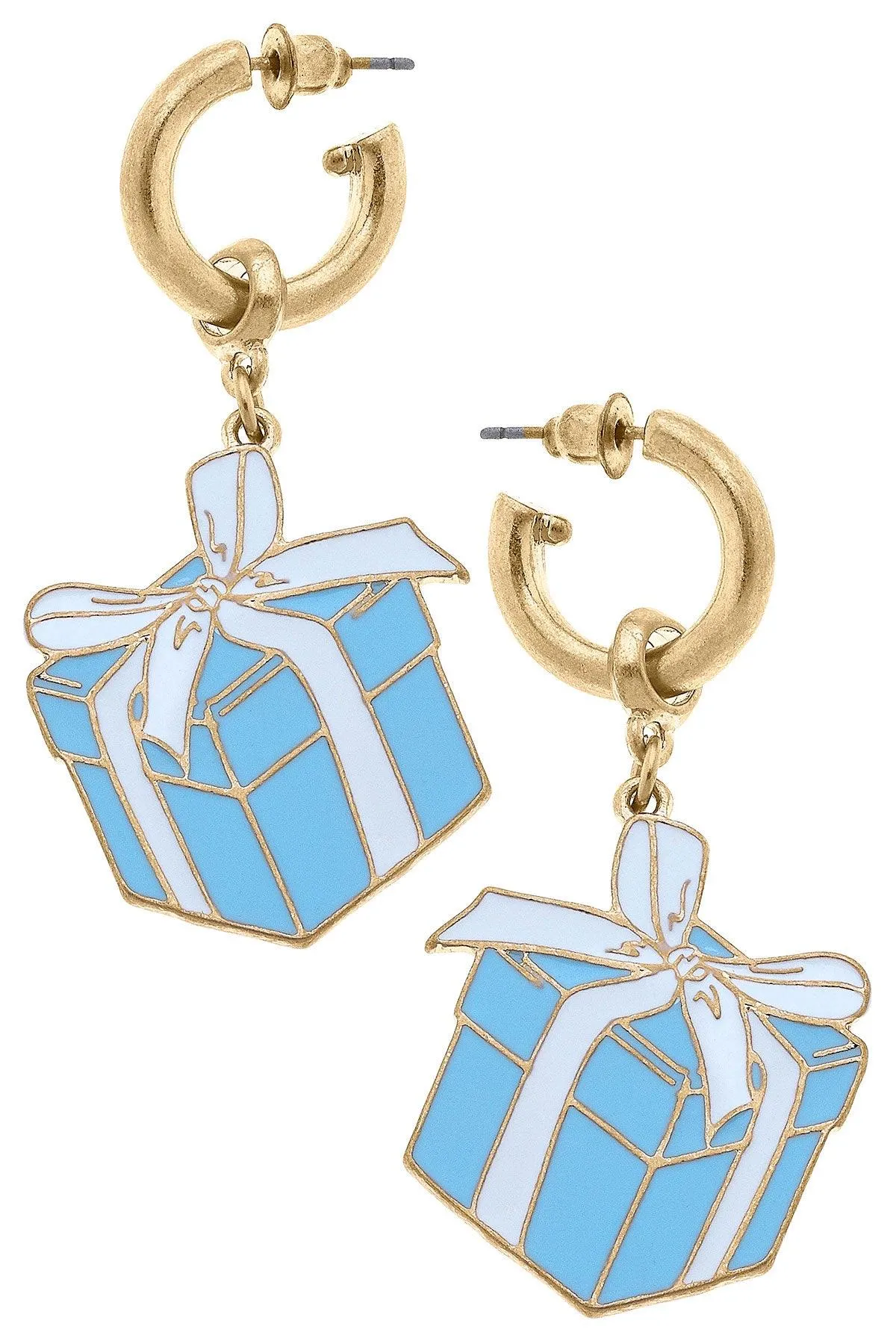 Millie Enamel Present Drop Earrings in Blue & White sold by Canvas Style
