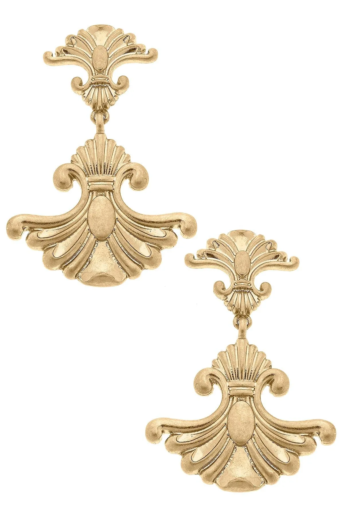 Marie Fleur de Lis Drop Earrings in Worn Gold sold by Canvas Style