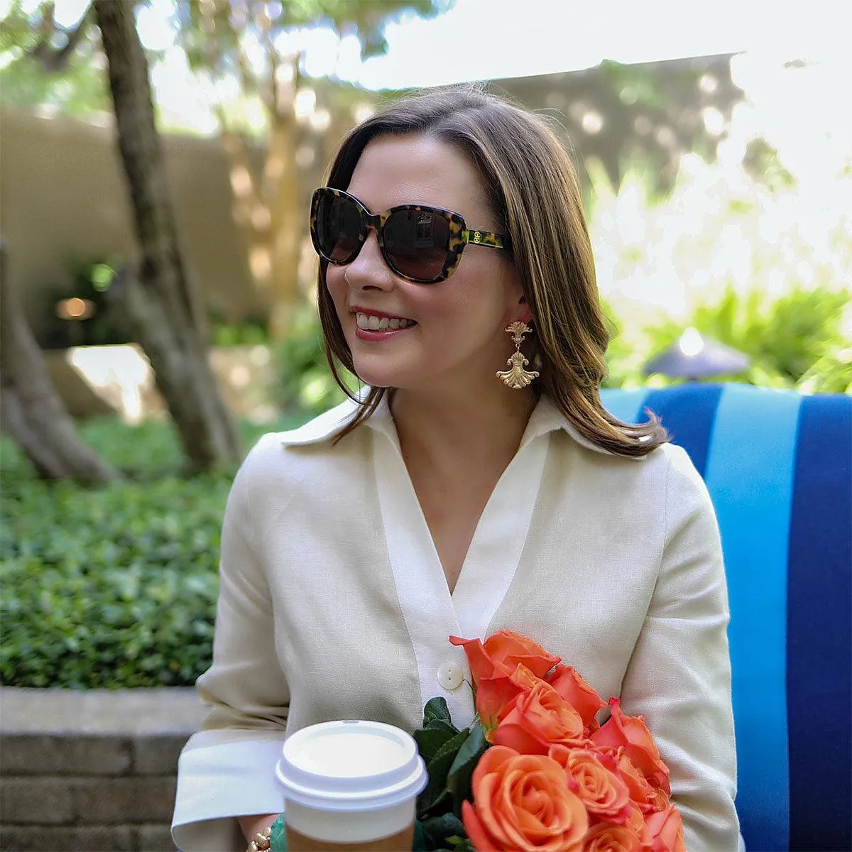 Marie Fleur de Lis Drop Earrings in Worn Gold sold by Canvas Style product image thumbnail 2