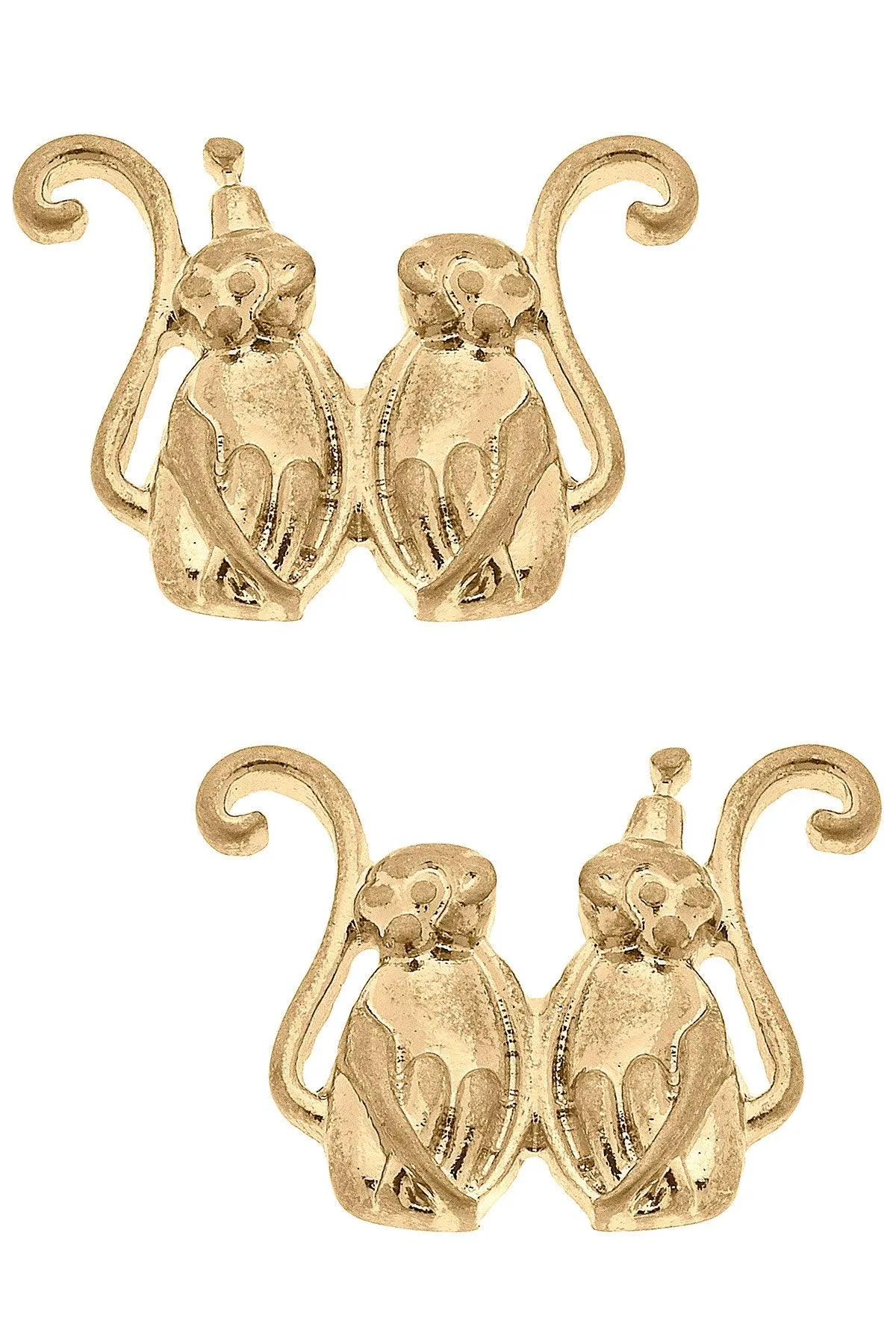 Taylor Monkey Stud Earrings in Worn Gold sold by Canvas Style