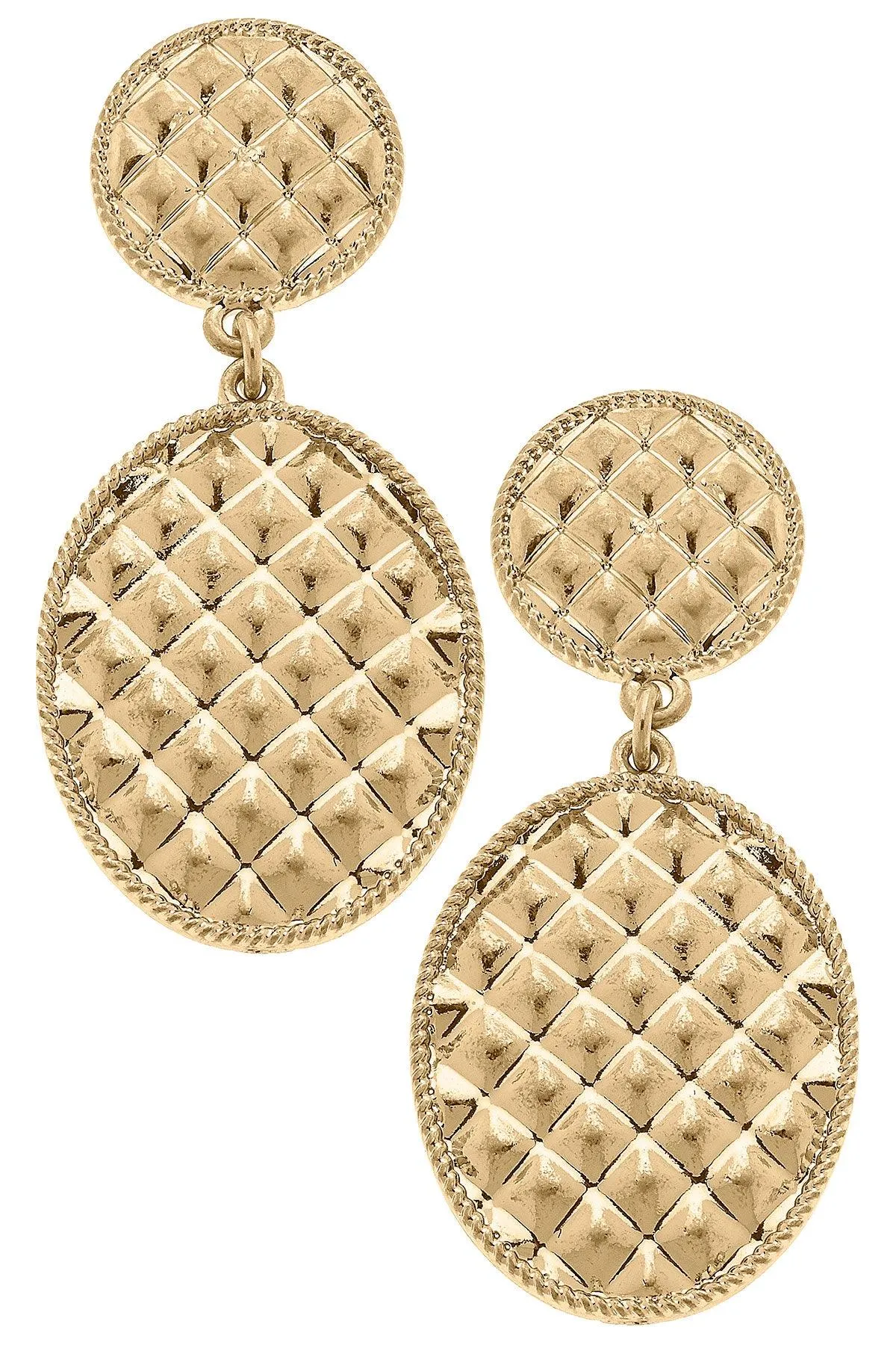 Christine Quilted Metal Oval Drop Earrings in Worn Gold sold by Canvas Style