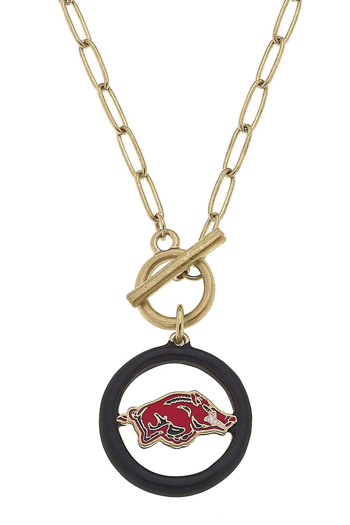Arkansas Razorbacks Enamel Logo T-Bar 16" Necklace sold by Canvas Style