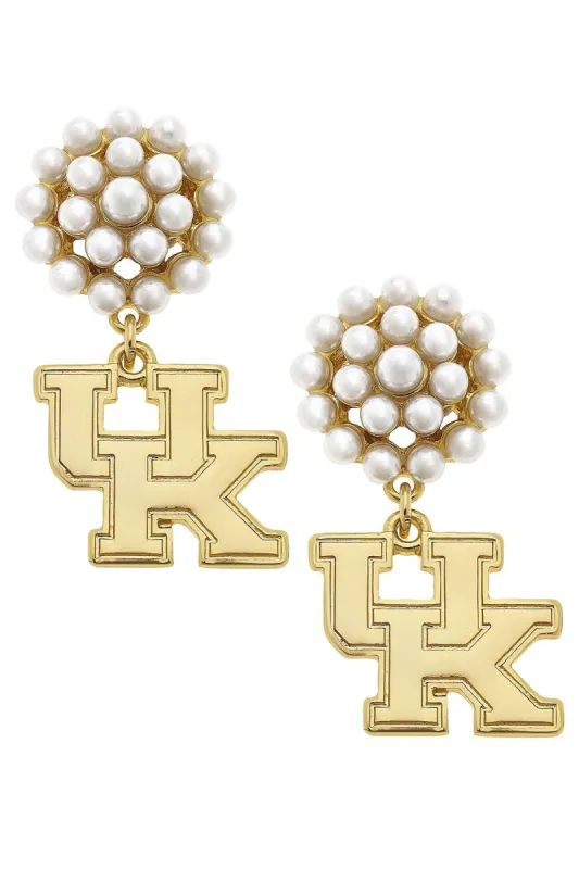 Kentucky Wildcats Pearl Cluster 24K Gold Plated Logo Earrings sold by Canvas Style