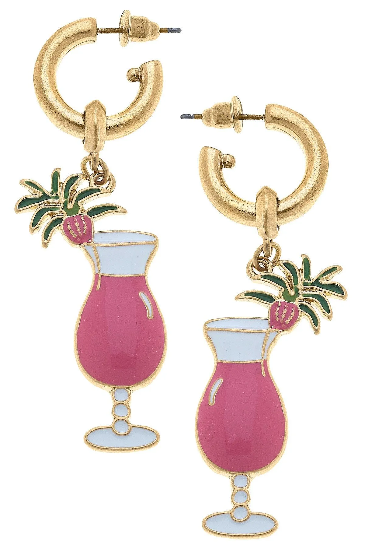Fruity Daiquiri Enamel Drop Hoop Earrings in Pink - FINAL SALE sold by Canvas Style