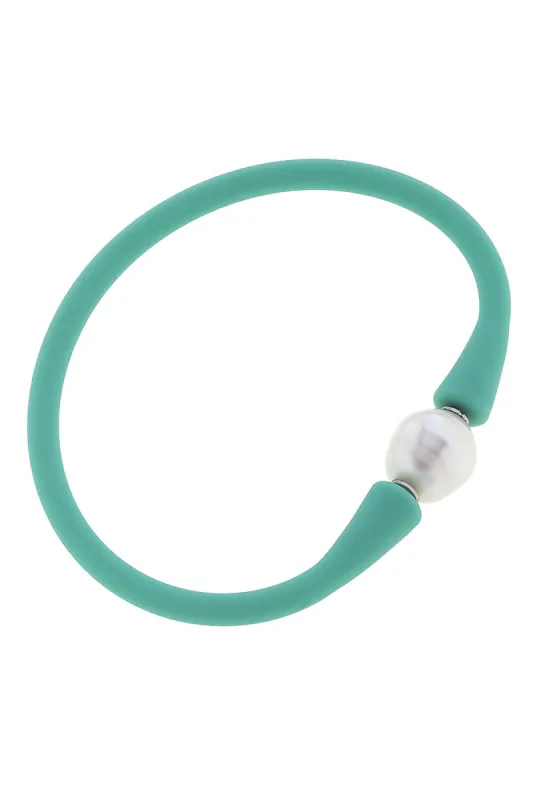 Bali Freshwater Pearl Silicone Bracelet in Mint sold by Canvas Style