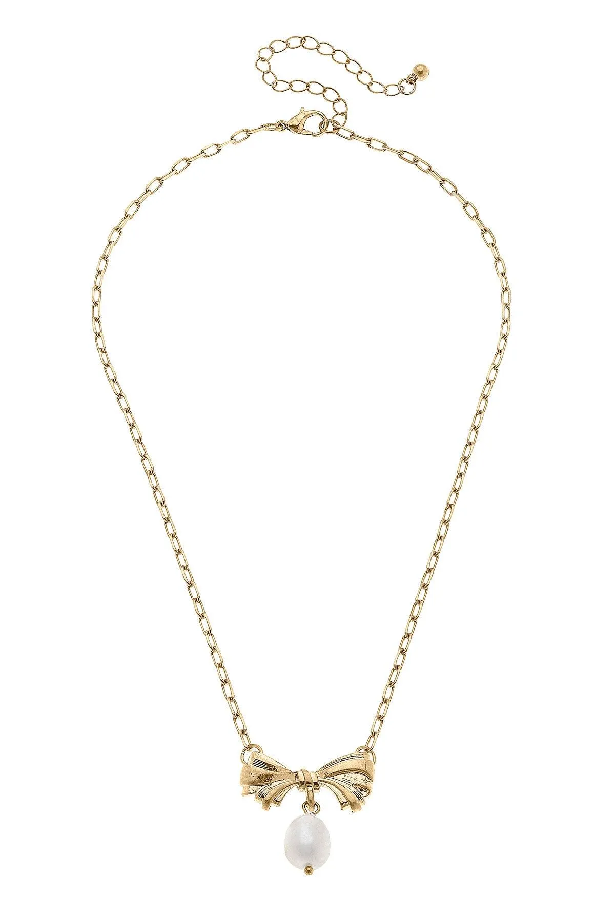 Cici Bow & Pearl Pendant Necklace in Worn Gold - FINAL SALE sold by Canvas Style product image thumbnail 2