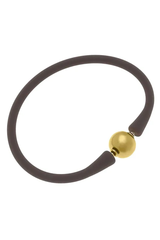 Bali 24K Gold Plated Ball Bead Silicone Bracelet in Chocolate Brown - FINAL SALE sold by Canvas Style