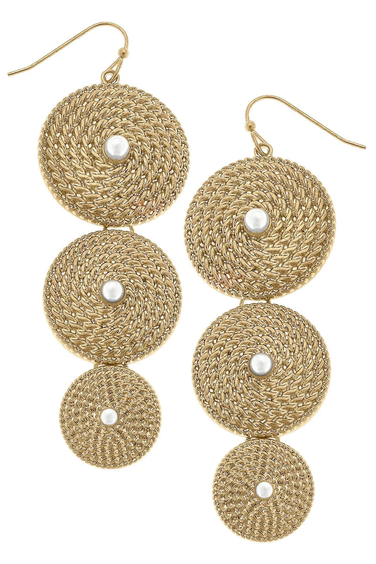 Mary Rope Coil & Pearl Drop Earrings in Worn Gold sold by Canvas Style