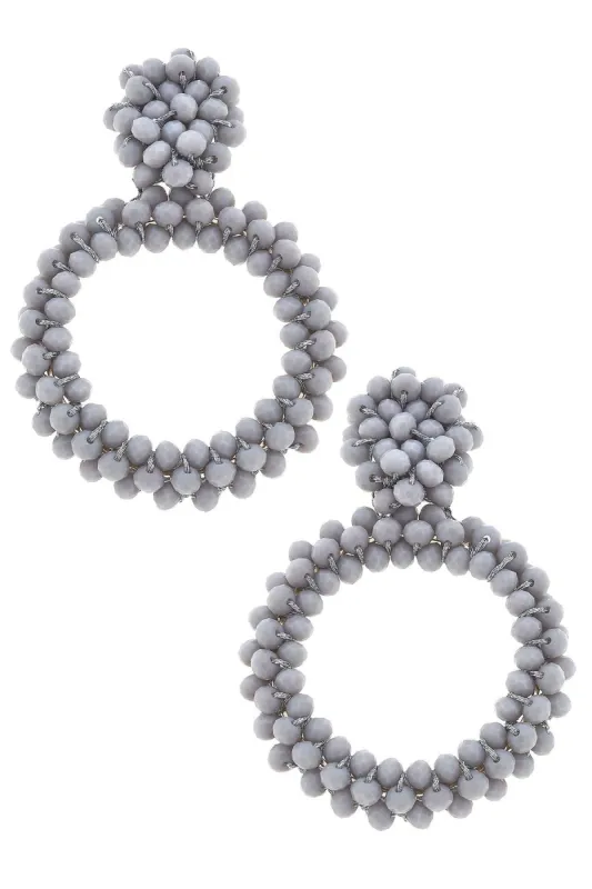 Liana Glass Bead Open Circle Statement Drop Earrings in Grey sold by Canvas Style
