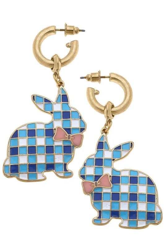 Stella Enamel Gingham Bunny Earrings in Blue & White - FINAL SALE sold by Canvas Style