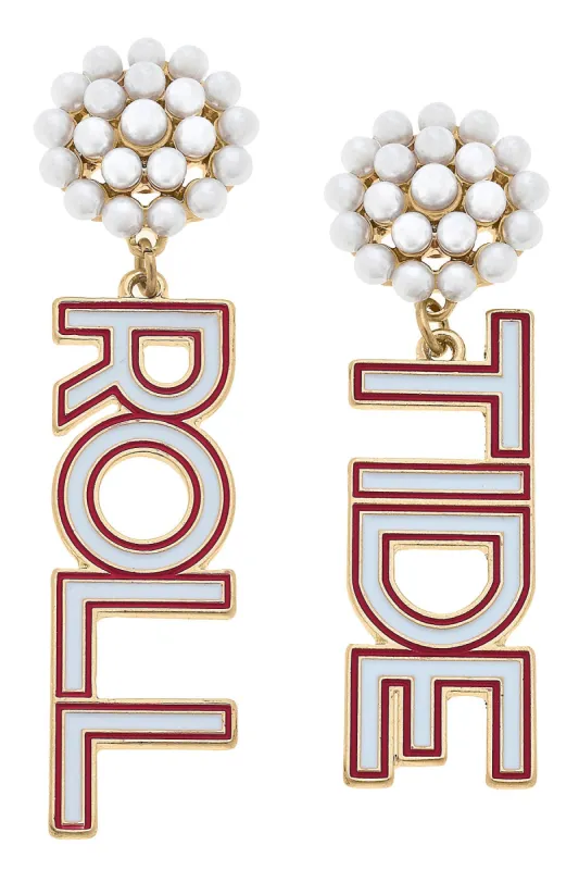 Alabama Crimson Tide Pearl Cluster Outlined Enamel Drop Earrings sold by Canvas Style