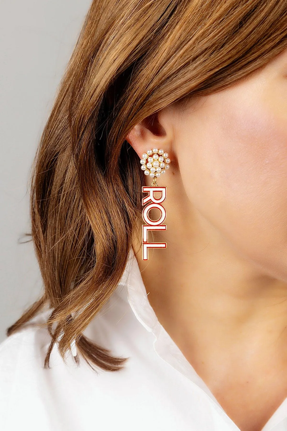 Alabama Crimson Tide Pearl Cluster Outlined Enamel Drop Earrings sold by Canvas Style product image thumbnail 2