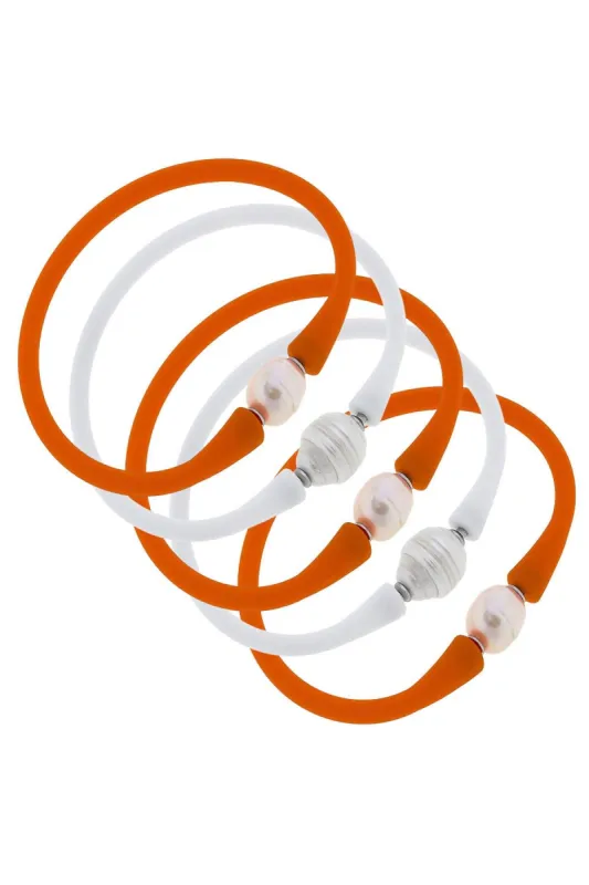Bali Game Day Freshwater Pearl Bracelet Set of 5 in Orange & White sold by Canvas Style