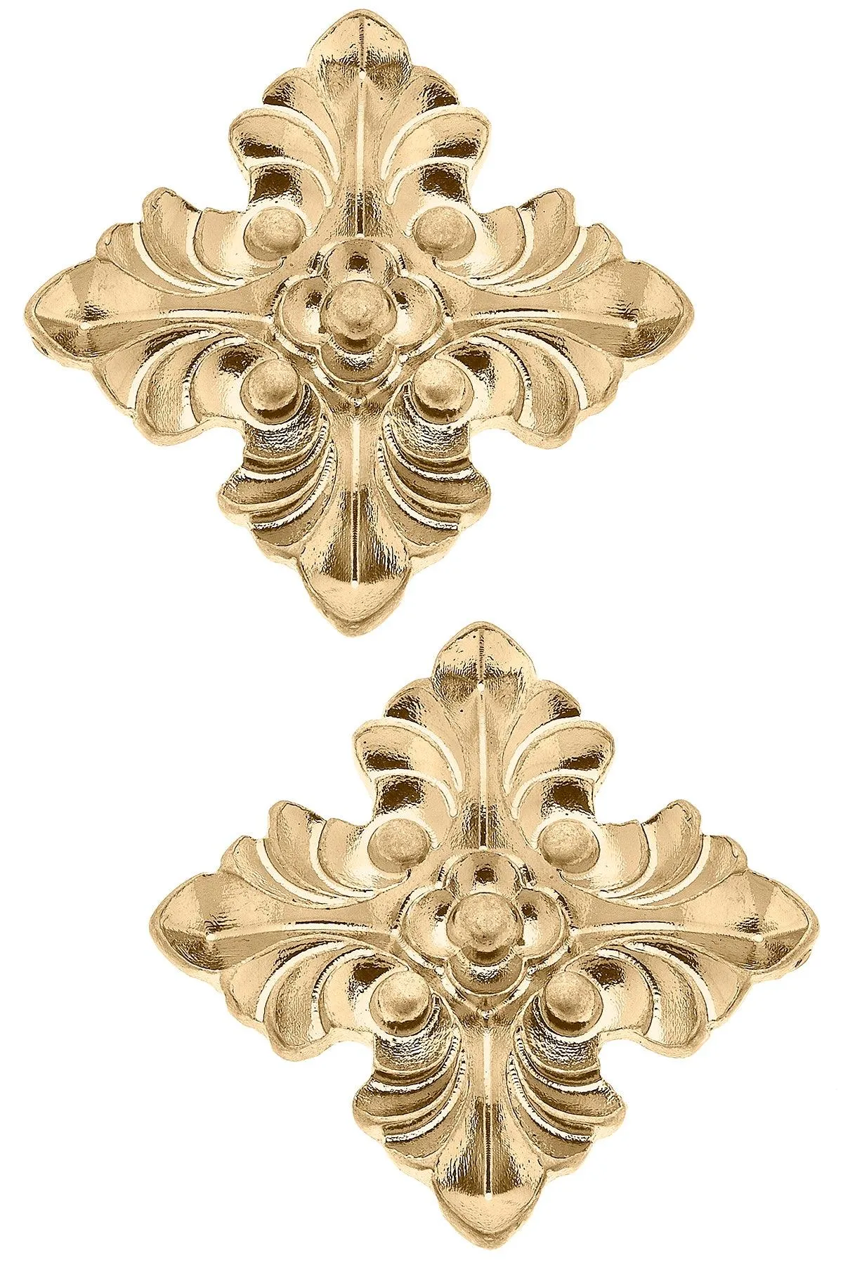 Nicola Acanthus Cross Stud Earrings in Worn Gold sold by Canvas Style