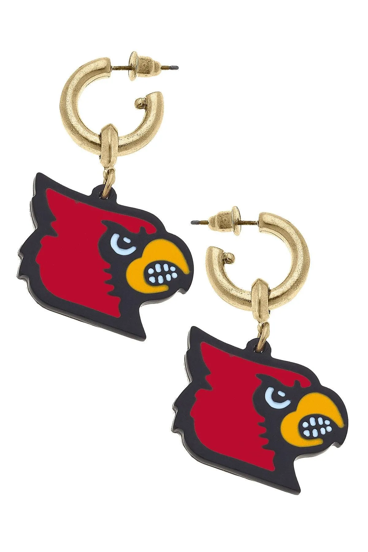 Louisville Cardinals Resin Logo Drop Hoop Earrings in Red/Black sold by Canvas Style