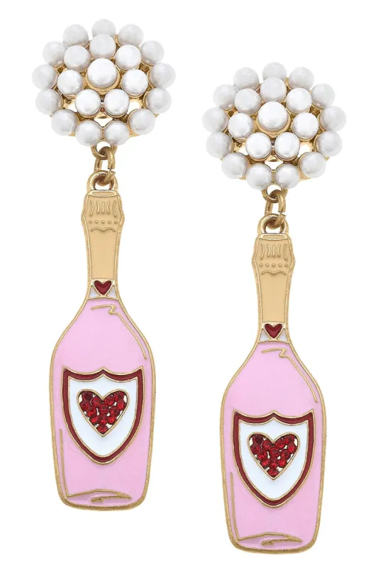 Heart Champagne Bottle Enamel Earrings sold by Canvas Style