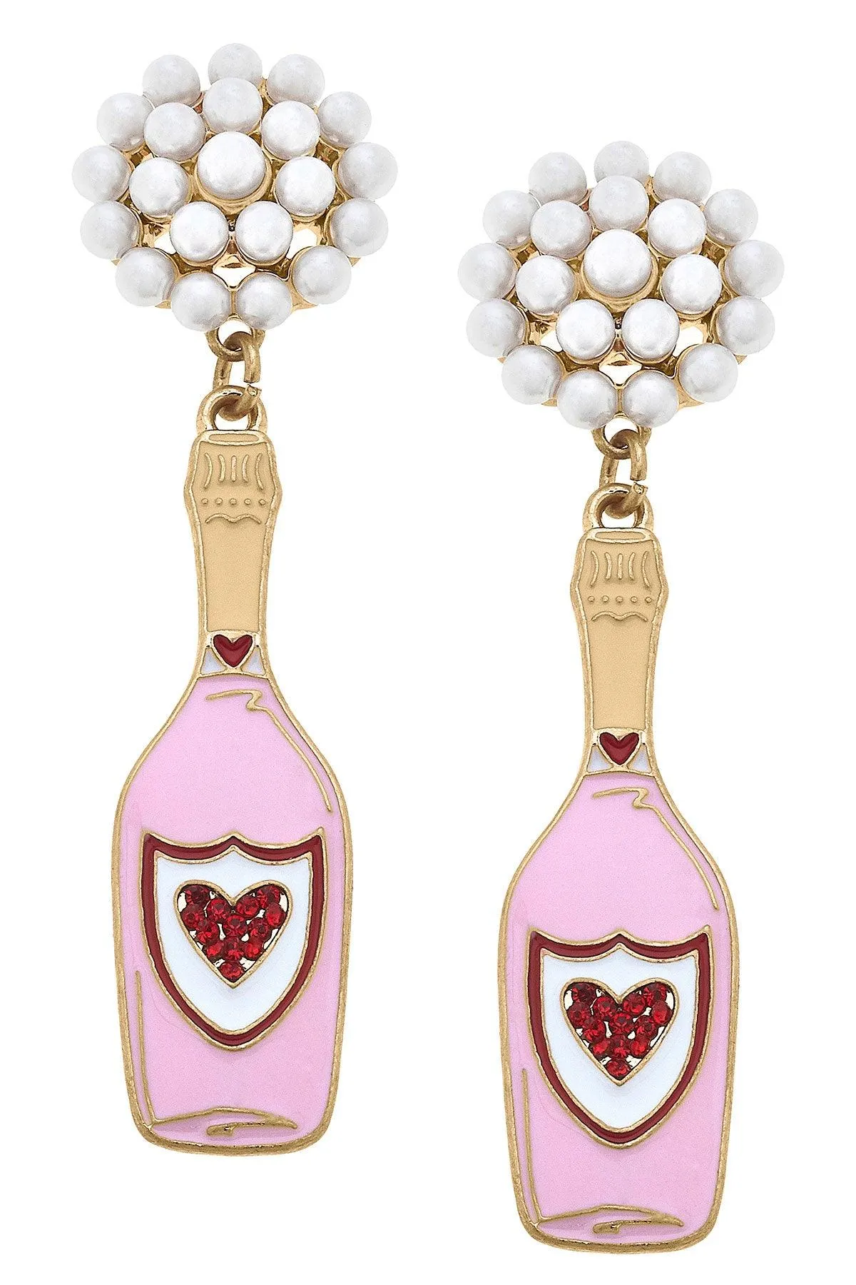 Heart Champagne Bottle Enamel Earrings - FINAL SALE sold by Canvas Style