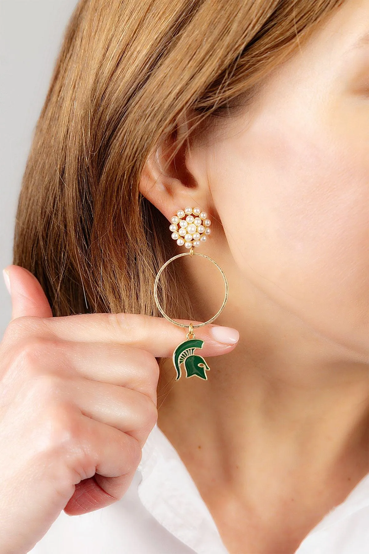 Michigan State Spartans Pearl Cluster Enamel Hoop Earrings - FINAL SALE sold by Canvas Style product image thumbnail 2