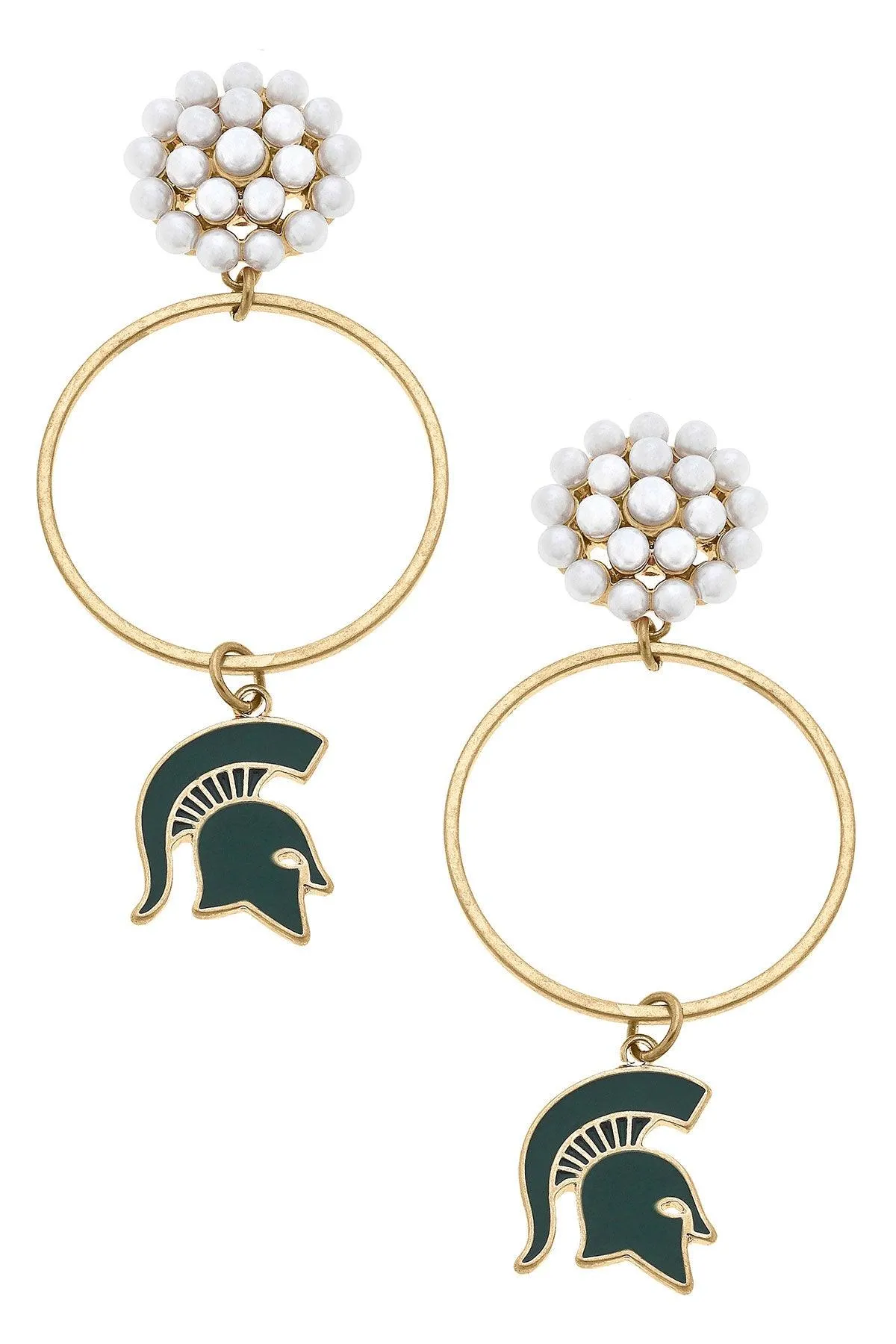 Michigan State Spartans Pearl Cluster Enamel Hoop Earrings - FINAL SALE sold by Canvas Style