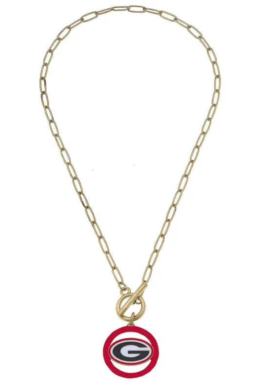 Georgia Bulldogs Enamel Logo T-Bar 16" Necklace sold by Canvas Style
