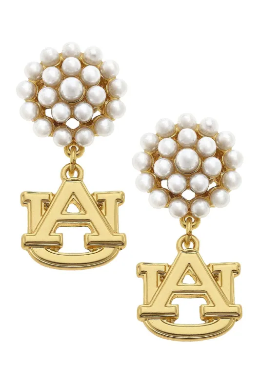 Auburn Tigers Pearl Cluster 24K Gold Plated Logo Earrings sold by Canvas Style