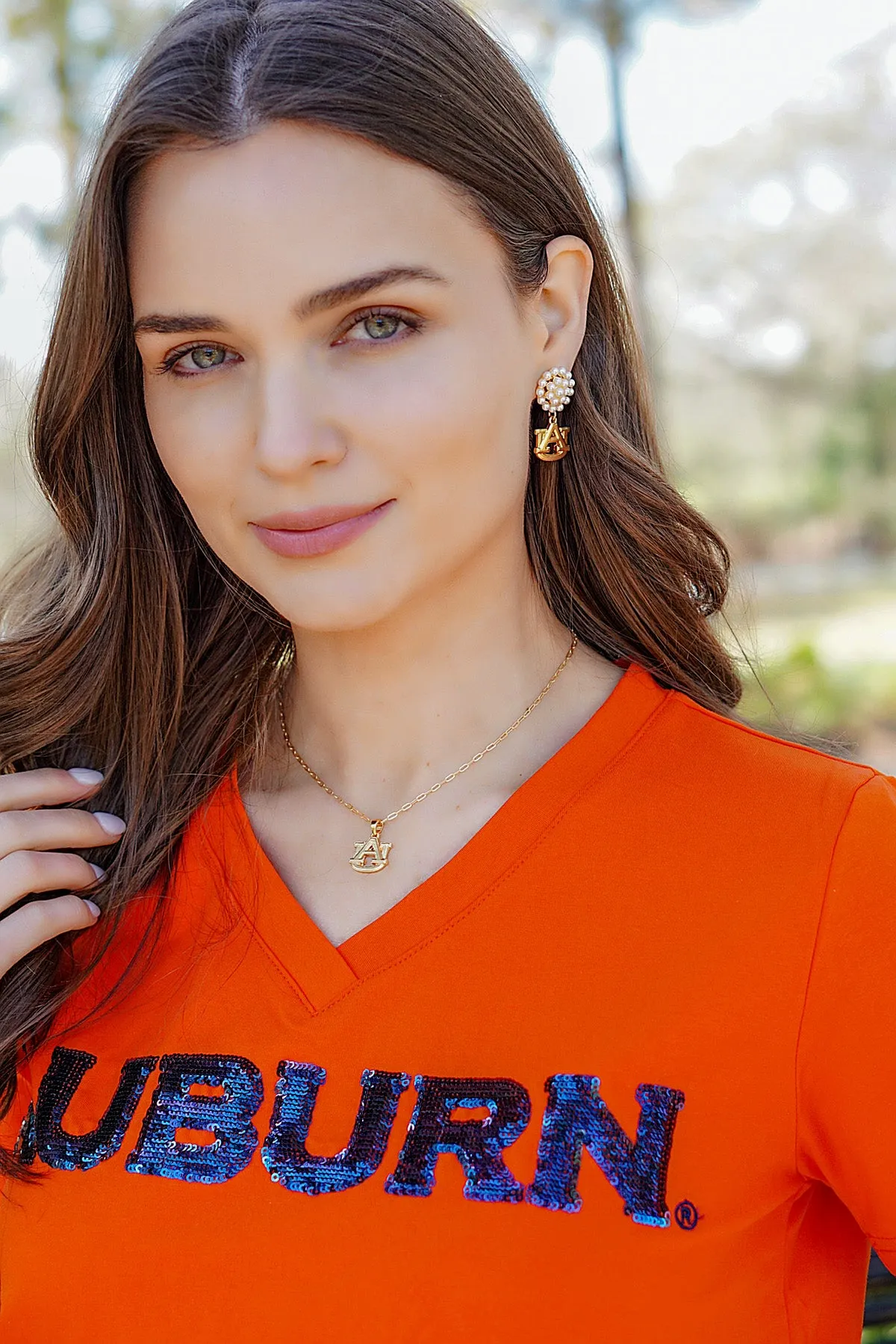 Auburn Tigers Pearl Cluster 24K Gold Plated Logo Earrings sold by Canvas Style product image thumbnail 2