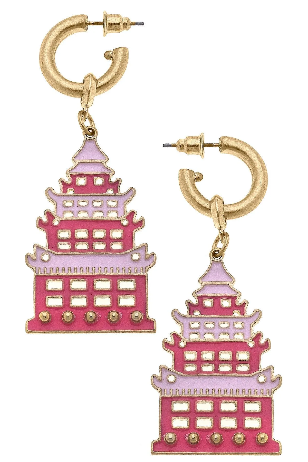 Tiffany Enamel Pagoda Earrings in Pink & Red sold by Canvas Style