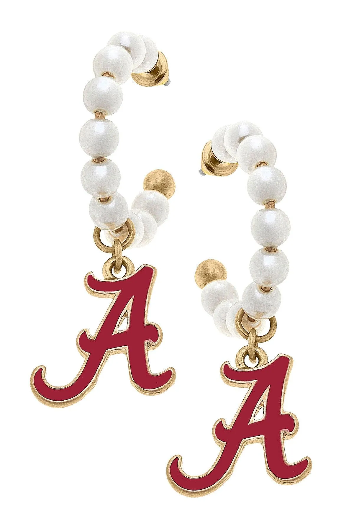 Alabama Crimson Tide Pearl Hoop Enamel Drop Earrings sold by Canvas Style