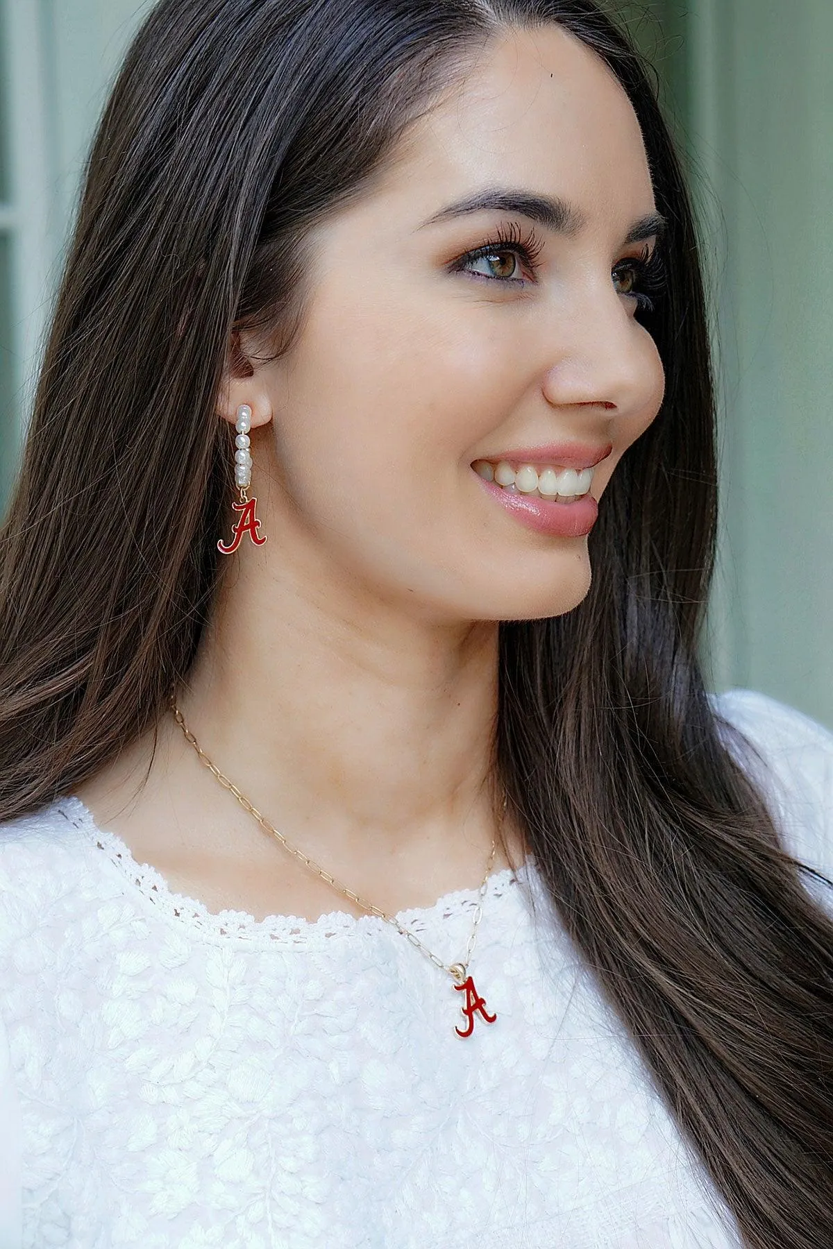 Alabama Crimson Tide Pearl Hoop Enamel Drop Earrings sold by Canvas Style product image thumbnail 2