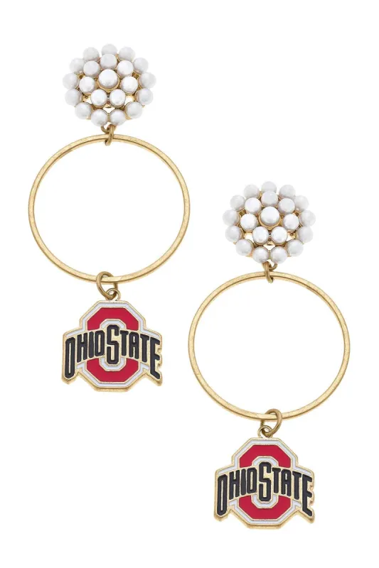 Ohio State Buckeyes Pearl Cluster Enamel Hoop Earrings in Scarlet - FINAL SALE sold by Canvas Style