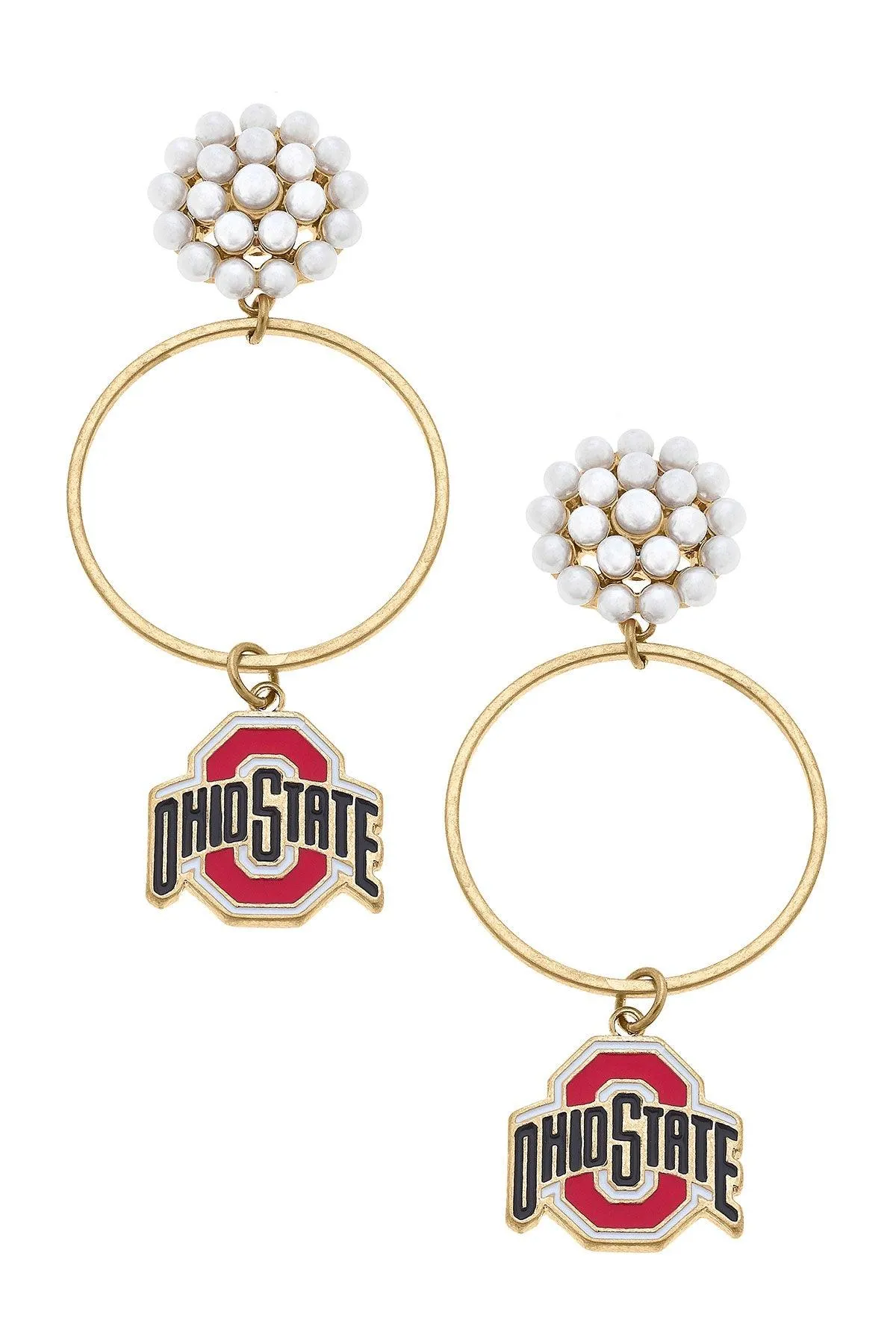 Ohio State Buckeyes Pearl Cluster Enamel Hoop Earrings in Scarlet - FINAL SALE sold by Canvas Style