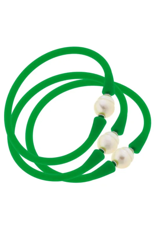 Bali Freshwater Pearl Silicone Bracelet Set of 3 in Green sold by Canvas Style