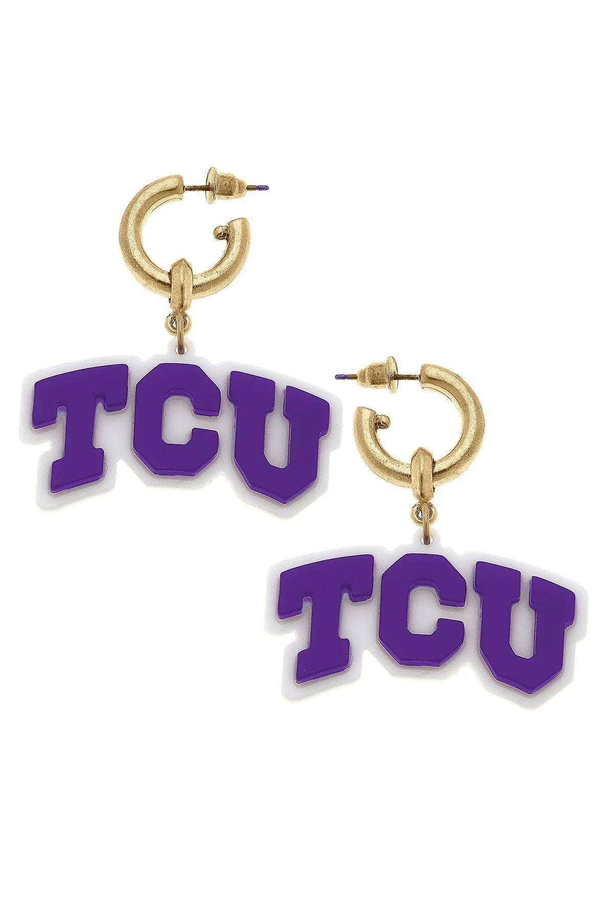 TCU Horned Frogs Resin Logo Drop Hoop Earrings sold by Canvas Style