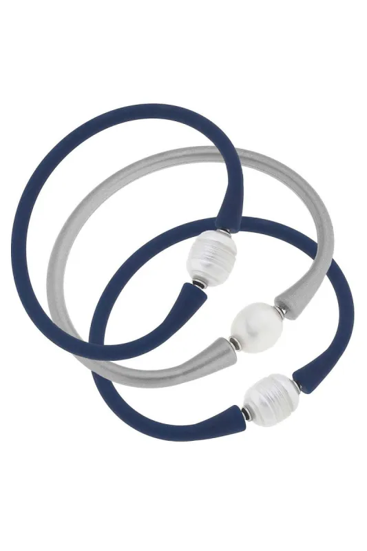 Bali Game Day Bracelet Set of 3 in Navy & Silver - FINAL SALE sold by Canvas Style