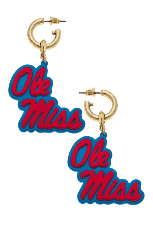 Ole Miss Rebels Resin Logo Drop Hoop Earrings sold by Canvas Style