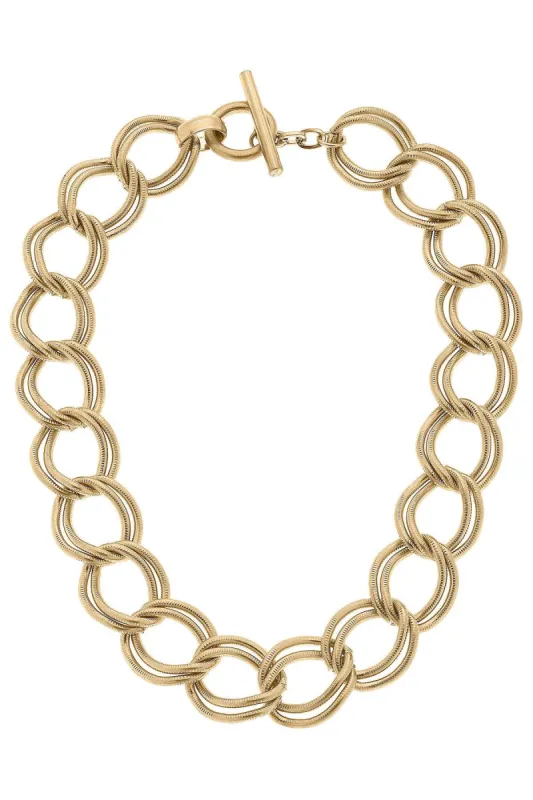 Valerie Double Chain Link Statement Necklace in Worn Gold sold by Canvas Style