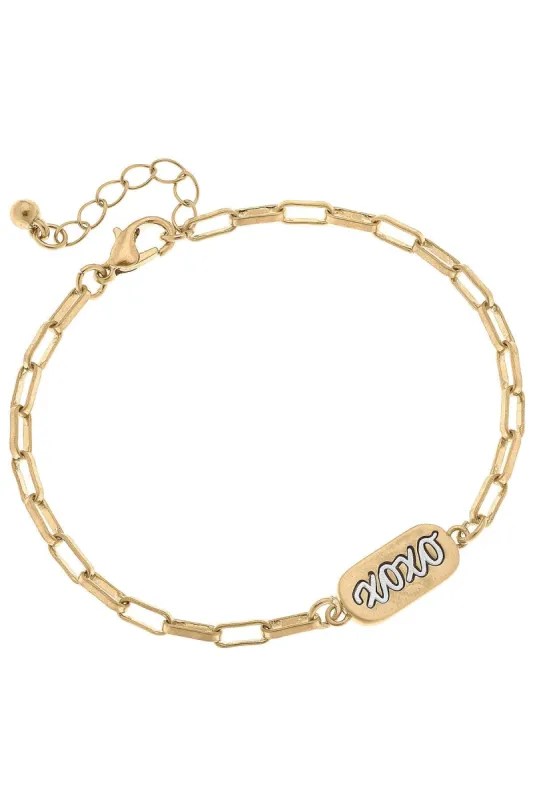 Allison XOXO Chain Bracelet in Worn Gold sold by Canvas Style