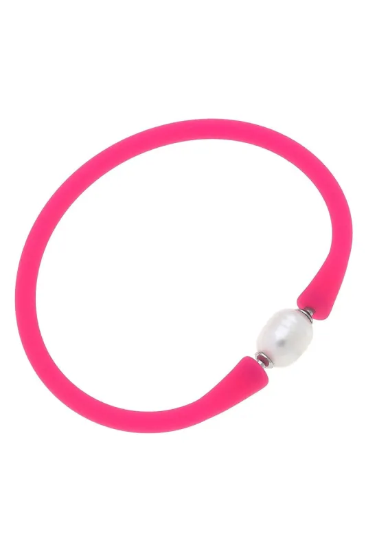 Bali Freshwater Pearl Silicone Bracelet in Neon Pink - FINAL SALE sold by Canvas Style