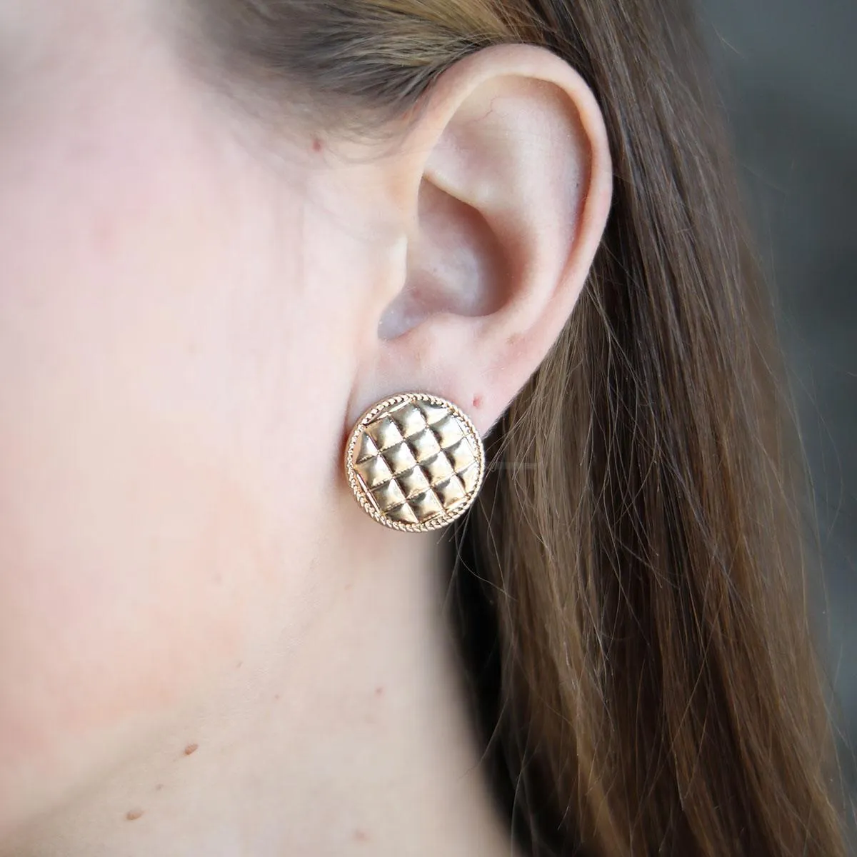 Connell Quilted Metal Disc Stud Earrings in Worn Gold sold by Canvas Style product image thumbnail 2