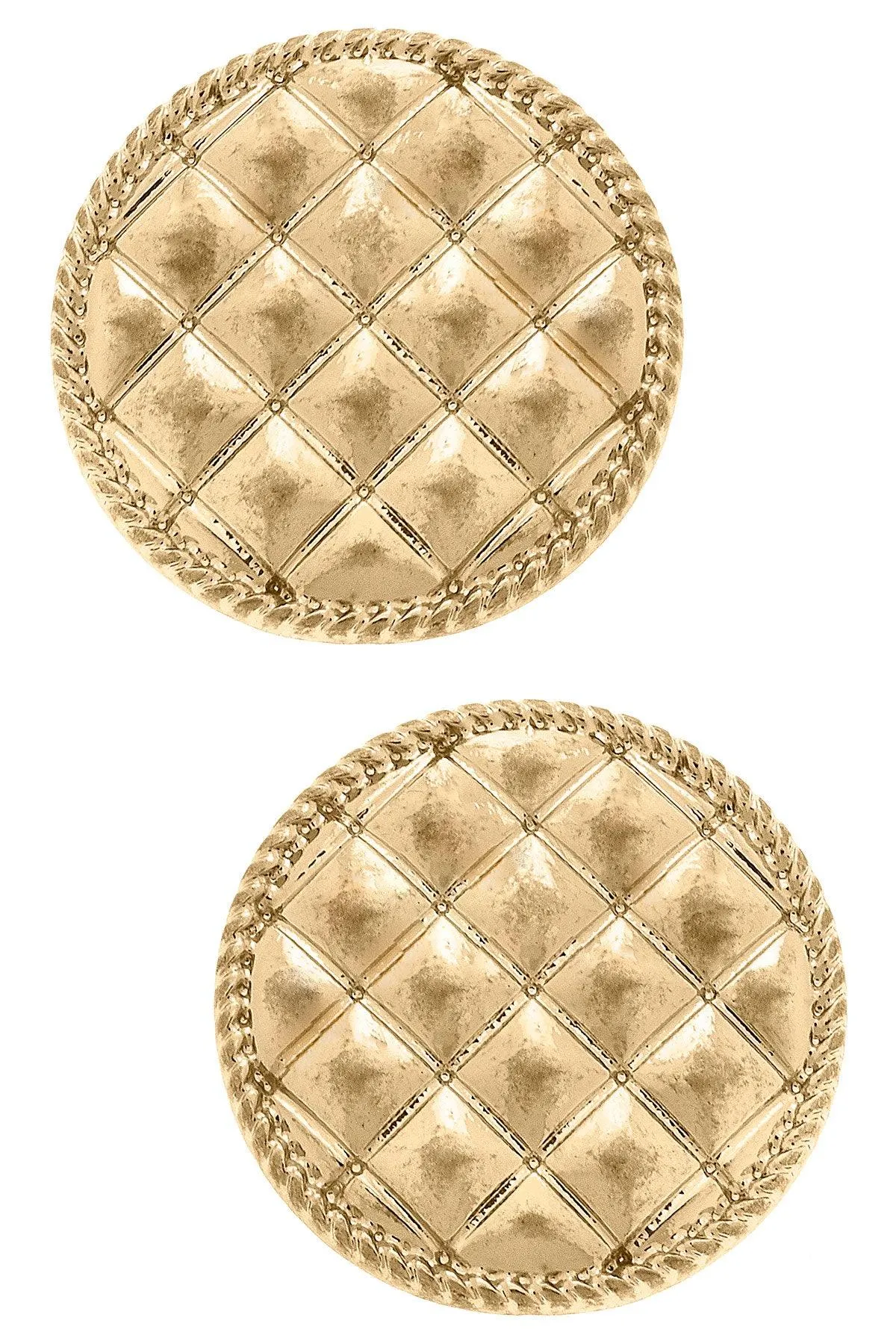 Connell Quilted Metal Disc Stud Earrings in Worn Gold sold by Canvas Style